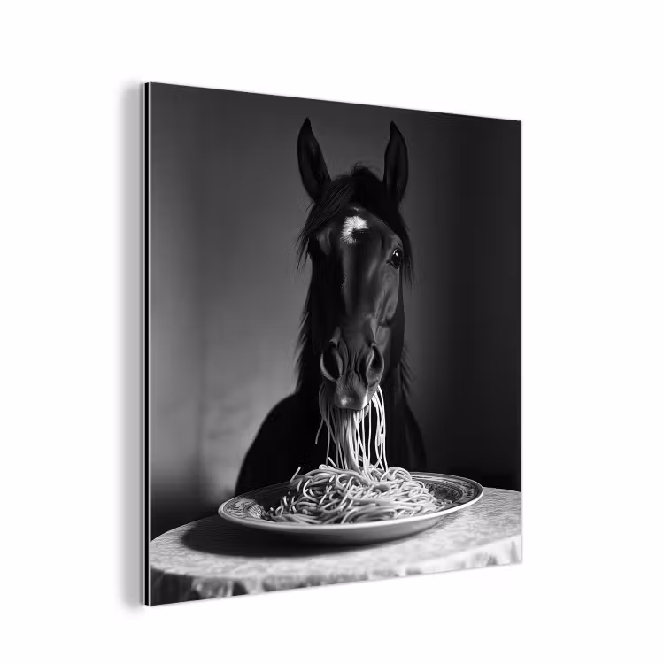 Paard - Bord - Pasta - Tafelkleed - Zwart Wit - Dieren aluminium wit klein -3d