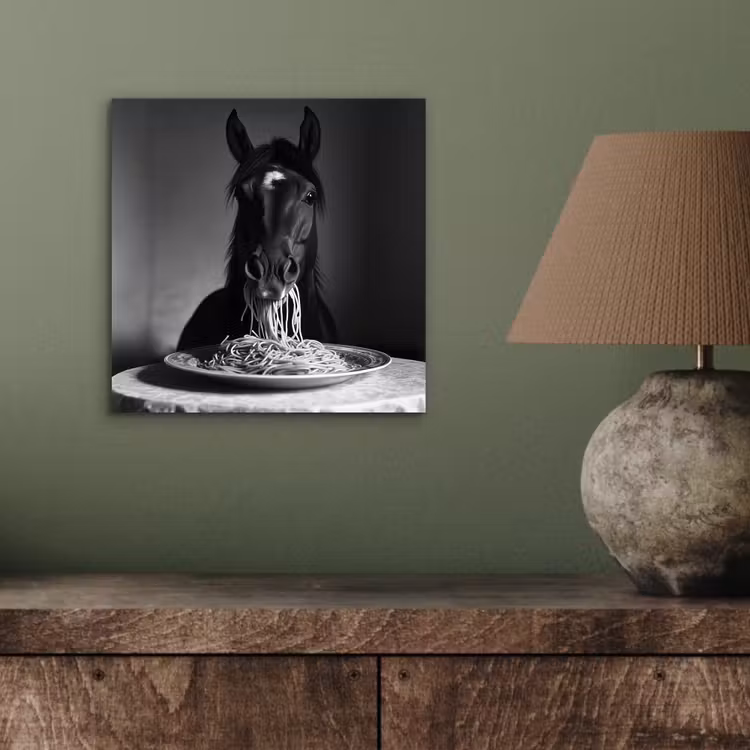 Paard - Bord - Pasta - Tafelkleed - Zwart Wit - Dieren aluminium wit klein -sfeer2