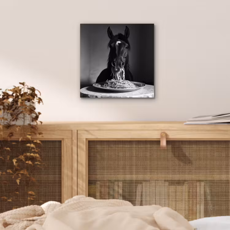 Paard - Bord - Pasta - Tafelkleed - Zwart Wit - Dieren aluminium wit klein -sfeer3