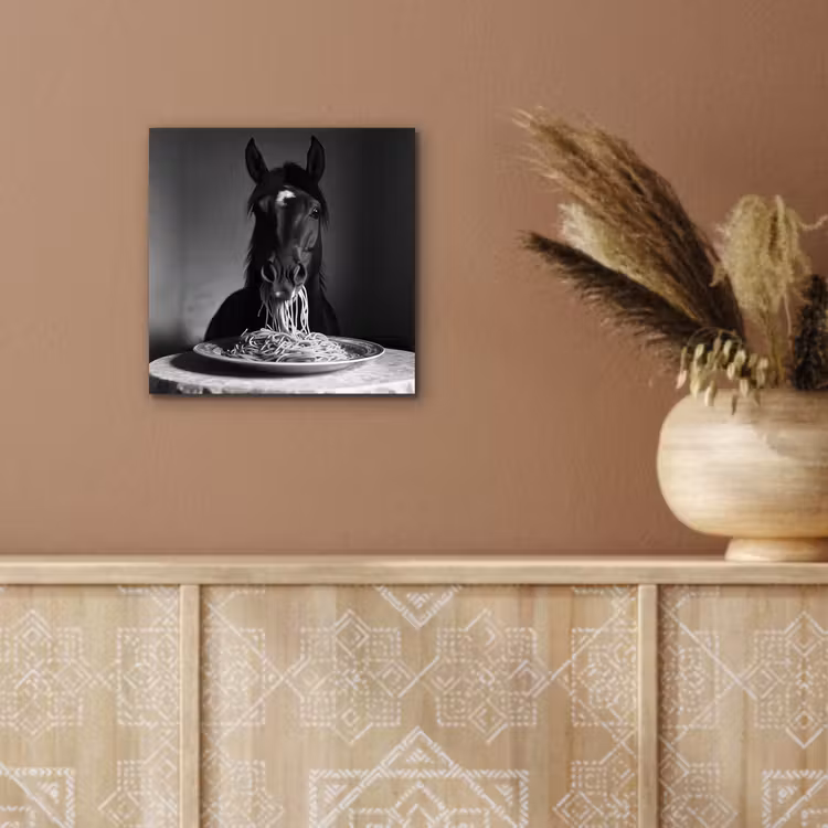 Paard - Bord - Pasta - Tafelkleed - Zwart Wit - Dieren aluminium wit klein -sfeer4
