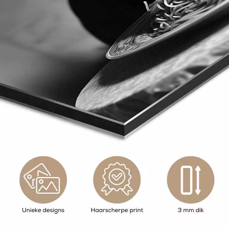 Paard - Bord - Pasta - Tafelkleed - Zwart Wit - Dieren aluminium wit klein -closeup_NL