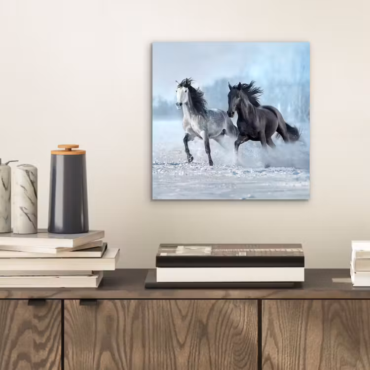 Paarden - Winter - Dieren - Natuur - Sneeuw aluminium wit klein -sfeer1