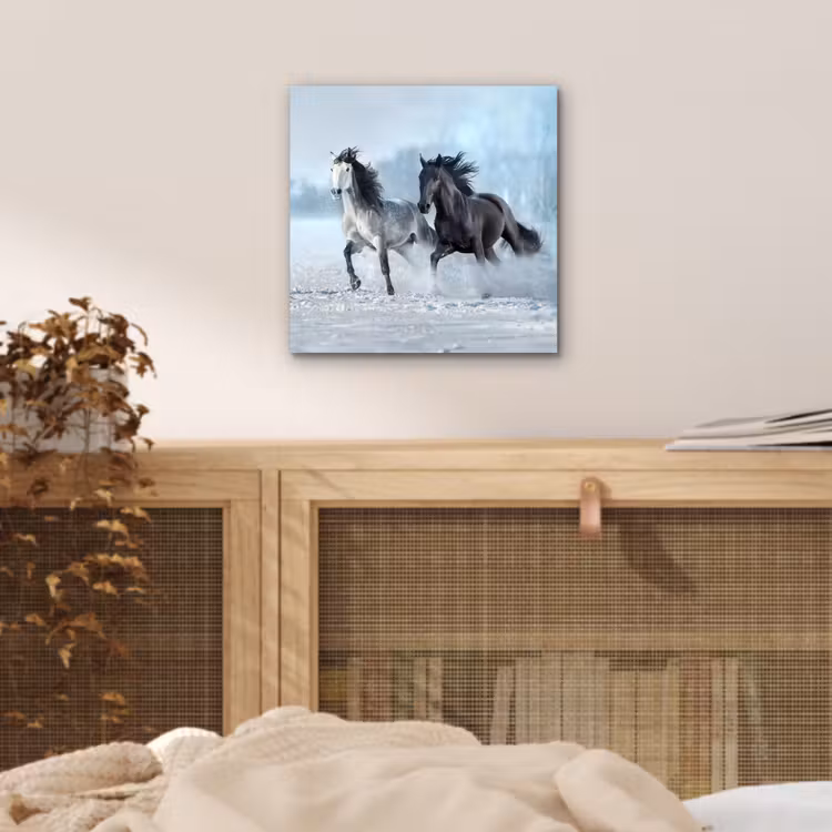 Paarden - Winter - Dieren - Natuur - Sneeuw aluminium wit klein -sfeer3