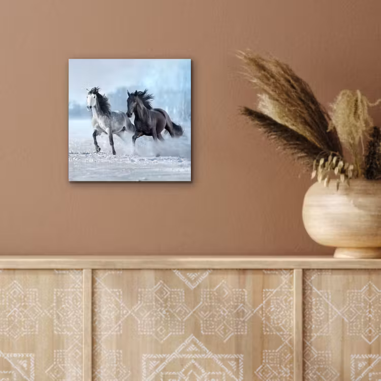 Paarden - Winter - Dieren - Natuur - Sneeuw aluminium wit klein -sfeer4