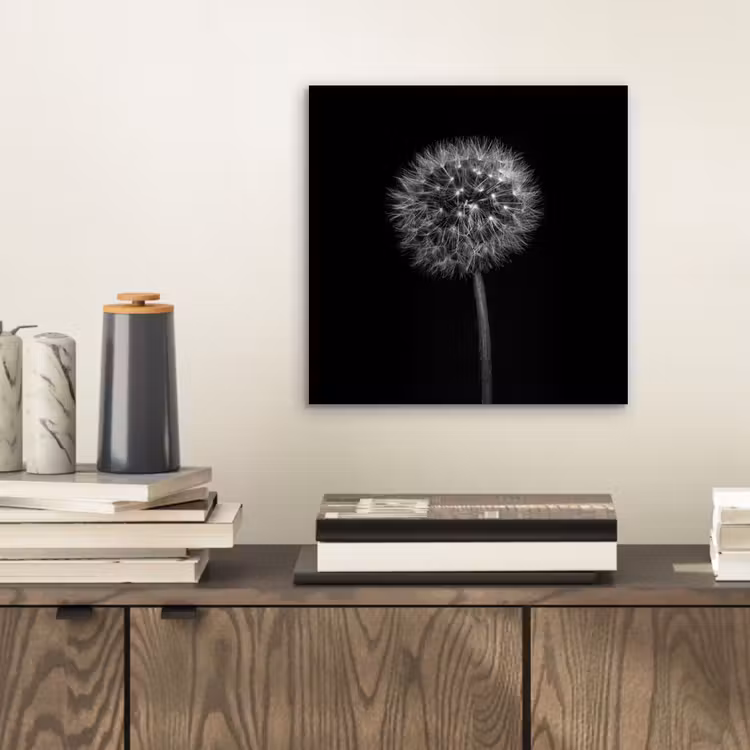 Paardenbloem - Zwart - Bloemen - Botanisch aluminium wit klein -sfeer1