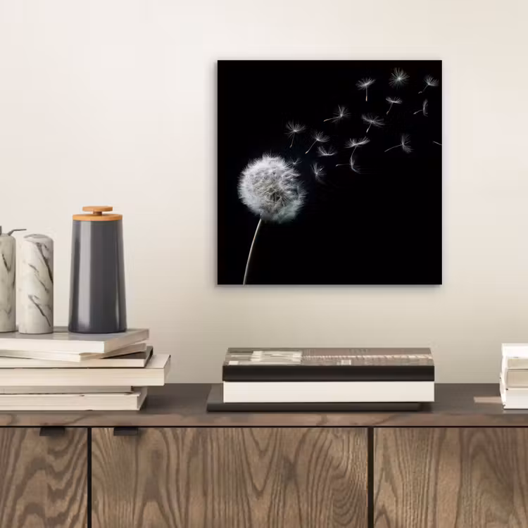 Paardenbloem - Zwart - Natuur aluminium wit klein -sfeer1