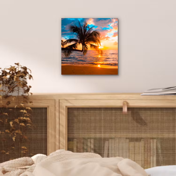 Palme - Sonnenuntergang - Horizont - Strand - Meer - Tropisch aluminium wit klein -sfeer3