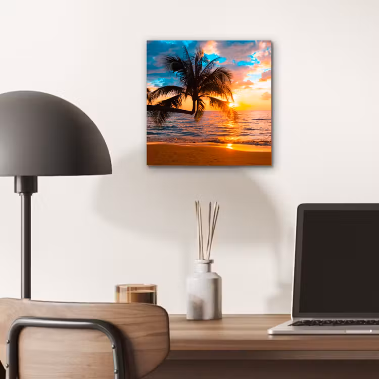 Palme - Sonnenuntergang - Horizont - Strand - Meer - Tropisch aluminium wit klein -sfeer5