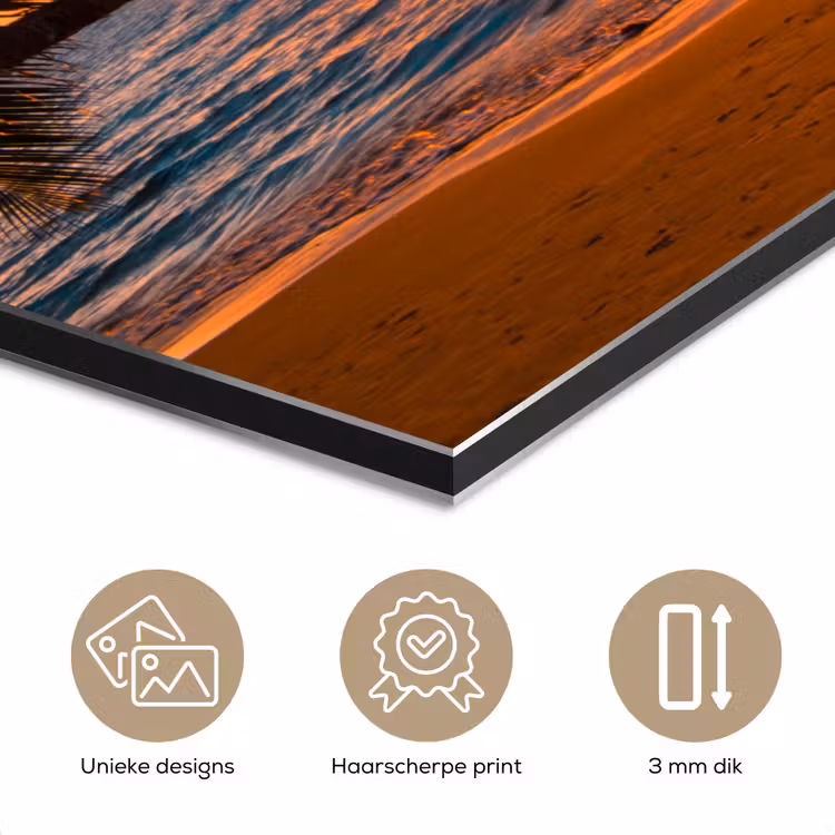 Palme - Sonnenuntergang - Horizont - Strand - Meer - Tropisch aluminium wit klein -closeup_NL