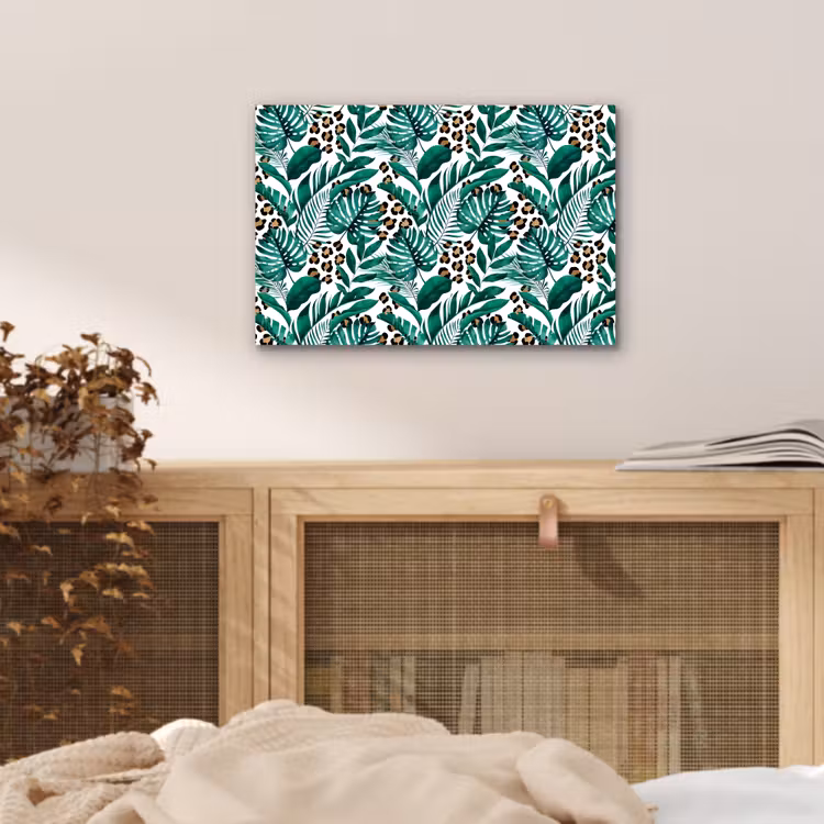 Palmblad - Panterprint - Tropical aluminium wit klein -sfeer3