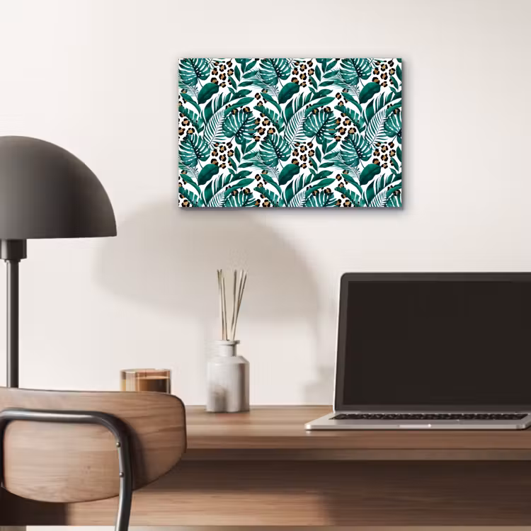 Palmblad - Panterprint - Tropical aluminium wit klein -sfeer5
