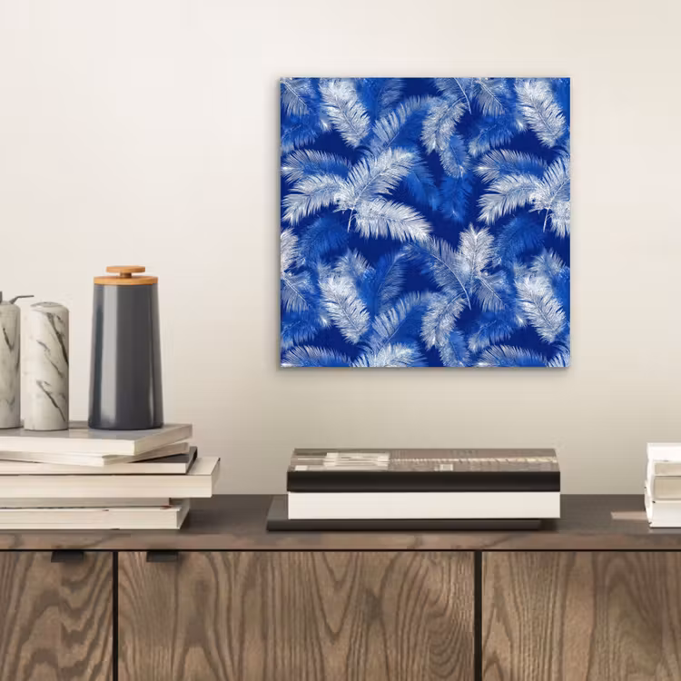 Palmblad - Patroon - Blauw aluminium wit klein 46 -sfeer1
