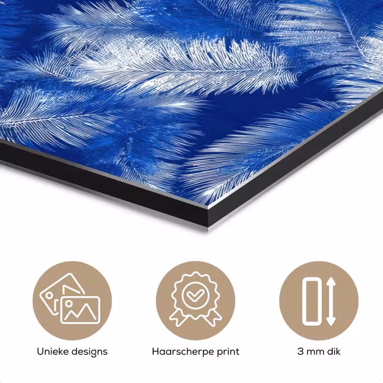 Palmblad - Patroon - Blauw aluminium wit klein 46 -closeup_NL