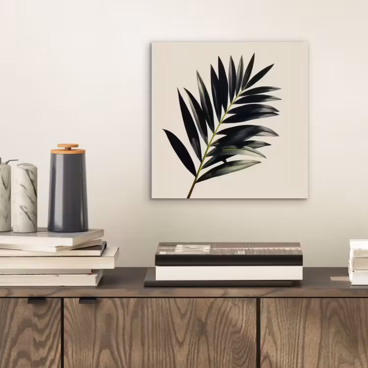 Palmblad - Subtiel - Groen - beige aluminium wit klein -sfeer1