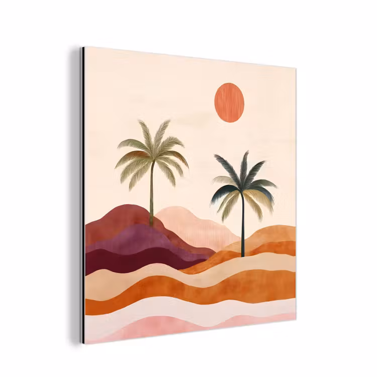 Palmbomen - Abstract - Zon - Heuvels aluminium wit klein -3d
