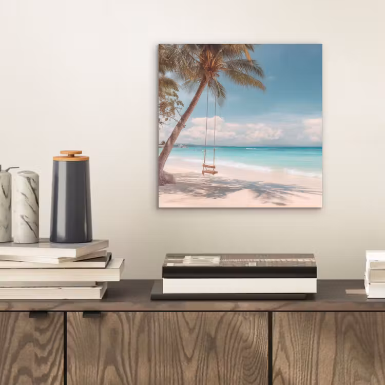 Palmboom - Schommel - Strand - Lucht aluminium wit klein -sfeer1