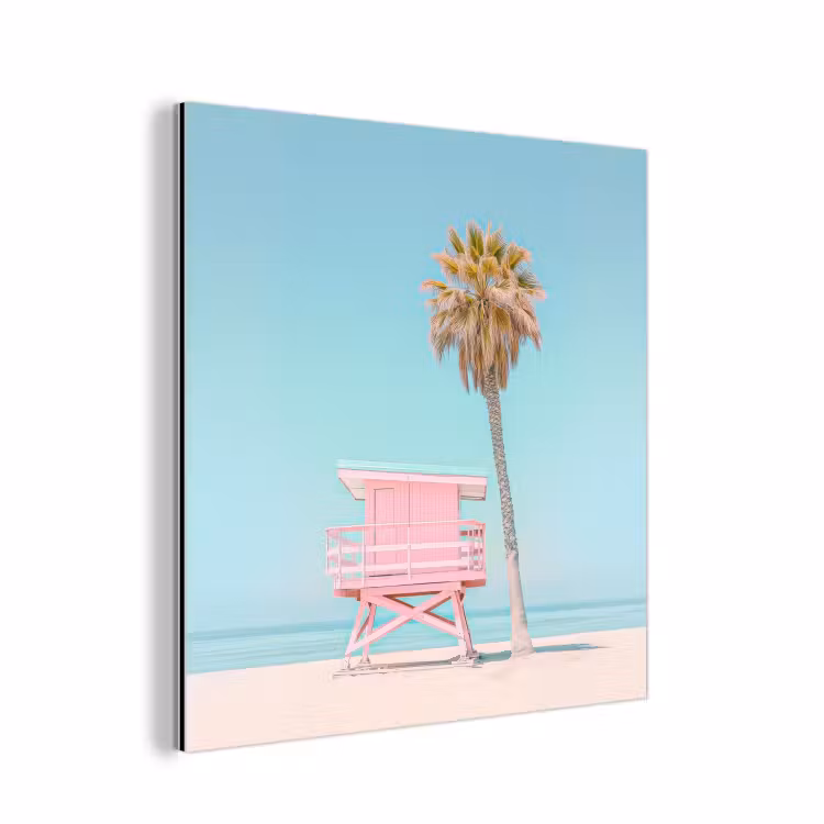 Palmboom - Strandhuis - Roze aluminium wit klein -3d