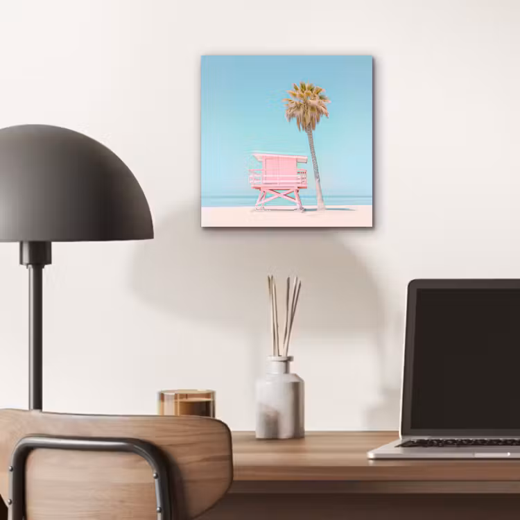 Palmboom - Strandhuis - Roze aluminium wit klein -sfeer5