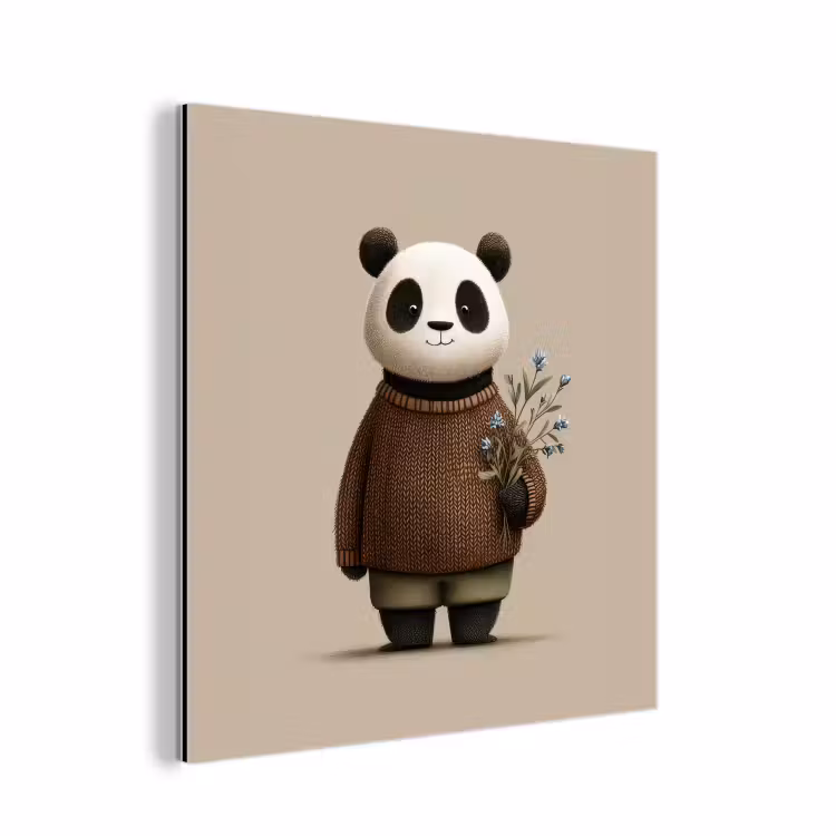 Panda - Blauwe bloemen - Zachtheid aluminium wit klein -3d
