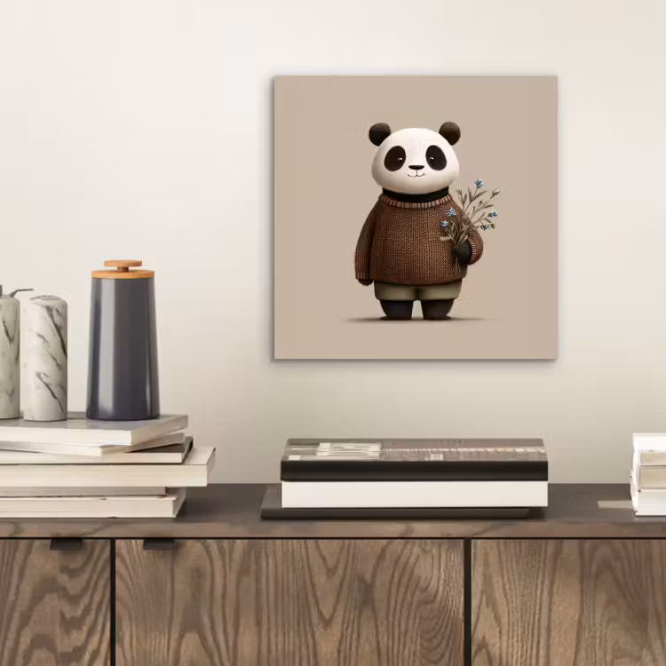 Panda - Blauwe bloemen - Zachtheid aluminium wit klein -sfeer1