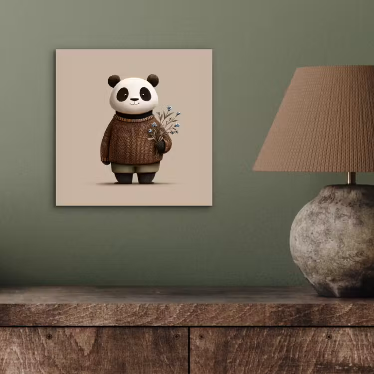 Panda - Blauwe bloemen - Zachtheid aluminium wit klein -sfeer2
