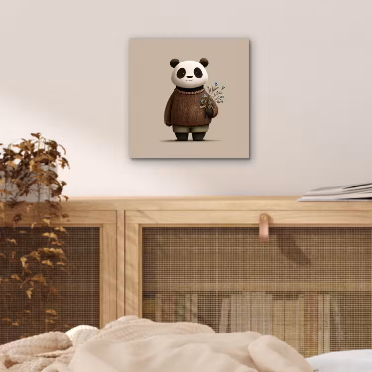 Panda - Blauwe bloemen - Zachtheid aluminium wit klein -sfeer3