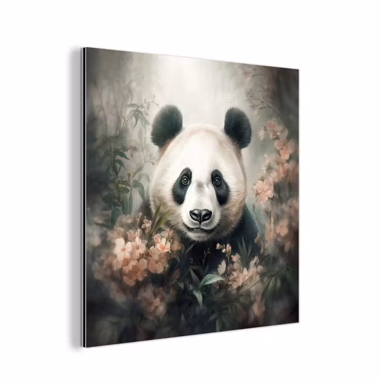 Panda - Dieren - Bloemen - Planten aluminium wit klein -3d