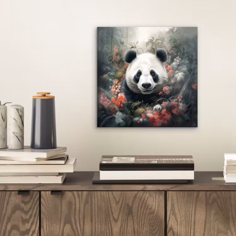 Panda - Wilde dieren - Bloemen - Natuur aluminium wit klein -sfeer1