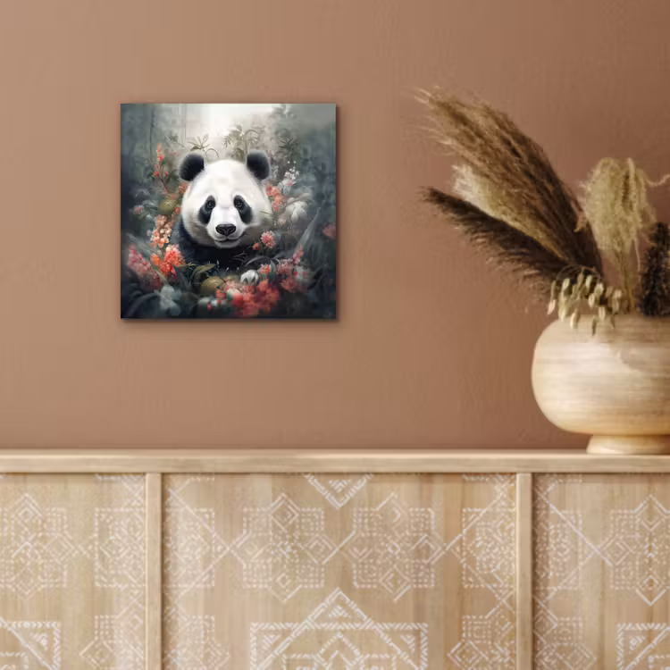 Panda - Wilde dieren - Bloemen - Natuur aluminium wit klein -sfeer4