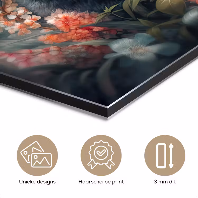 Panda - Wilde dieren - Bloemen - Natuur aluminium wit klein -closeup_NL