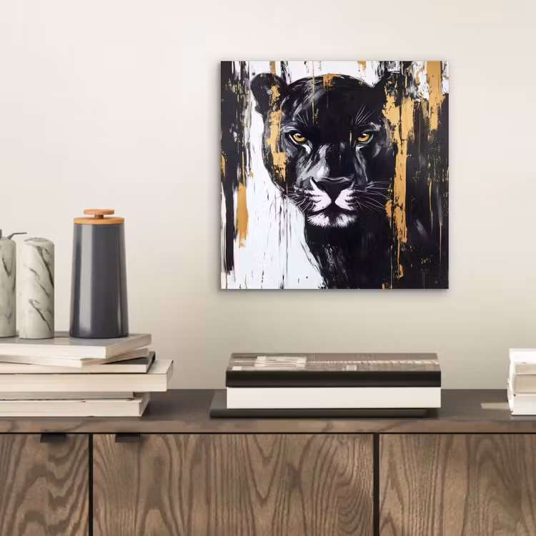 Panter - Zwart - Abstract - Verfstreken aluminium wit klein -sfeer1