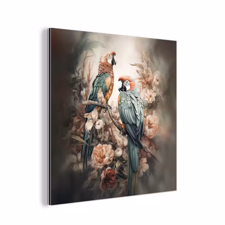 Papegaaien - Vogels - Natuur - Bloemen aluminium wit klein -3d