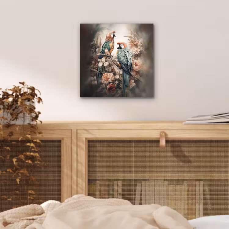 Papegaaien - Vogels - Natuur - Bloemen aluminium wit klein -sfeer3