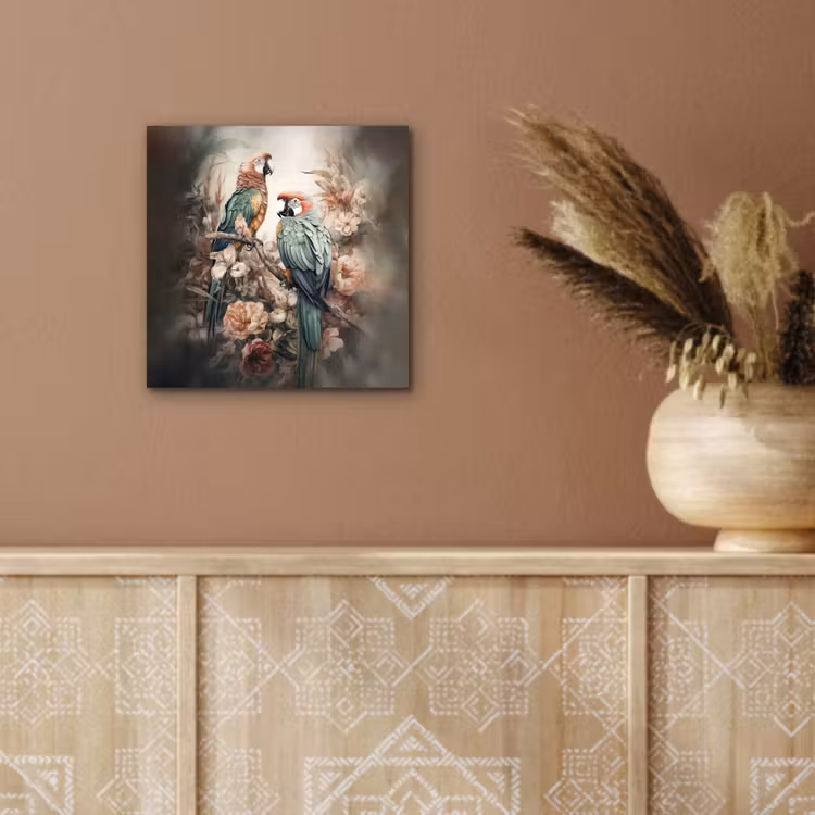 Papegaaien - Vogels - Natuur - Bloemen aluminium wit klein -sfeer4