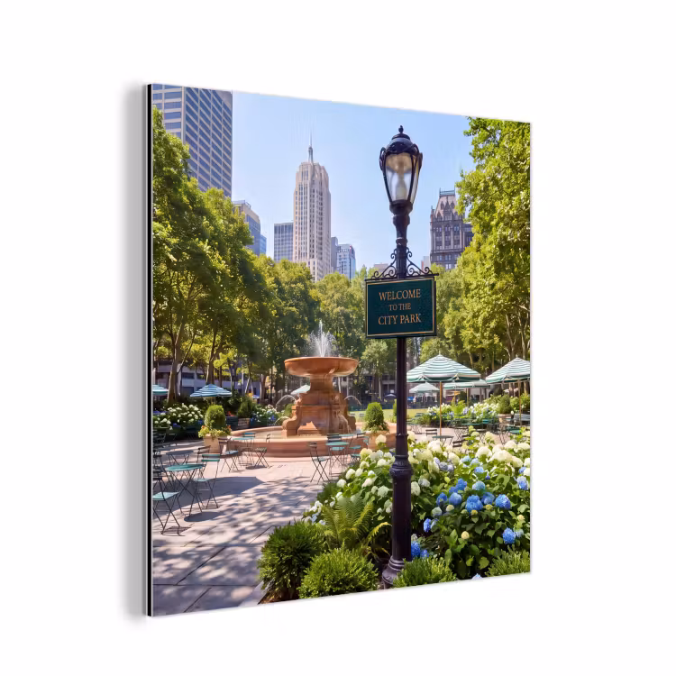 Park - Fontein - Stad - Natuur aluminium wit klein -3d
