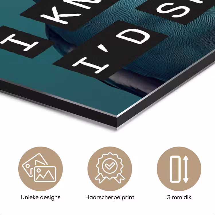 Parkiet - Turquoise - Quotes - Decoratie aluminium wit klein -closeup_NL
