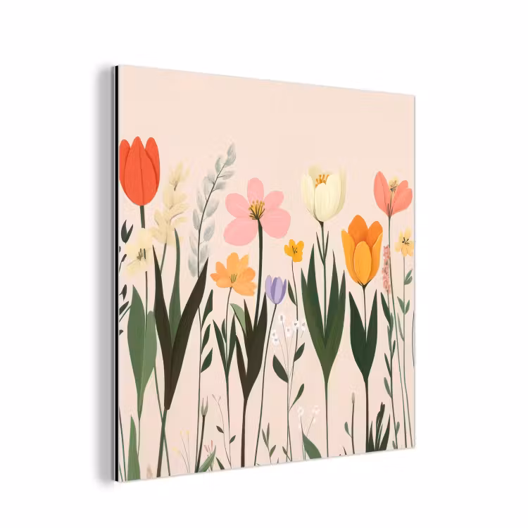 Pasteltinten - Bloemen - Illustratie aluminium wit klein -3d