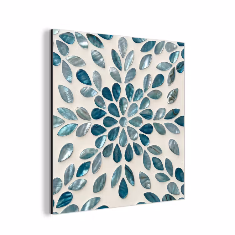 Patroon - Bladeren - Abstract - Modern - Turquoise aluminium wit klein -3d