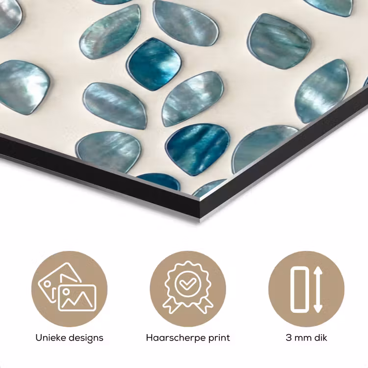 Patroon - Bladeren - Abstract - Modern - Turquoise aluminium wit klein -closeup_NL