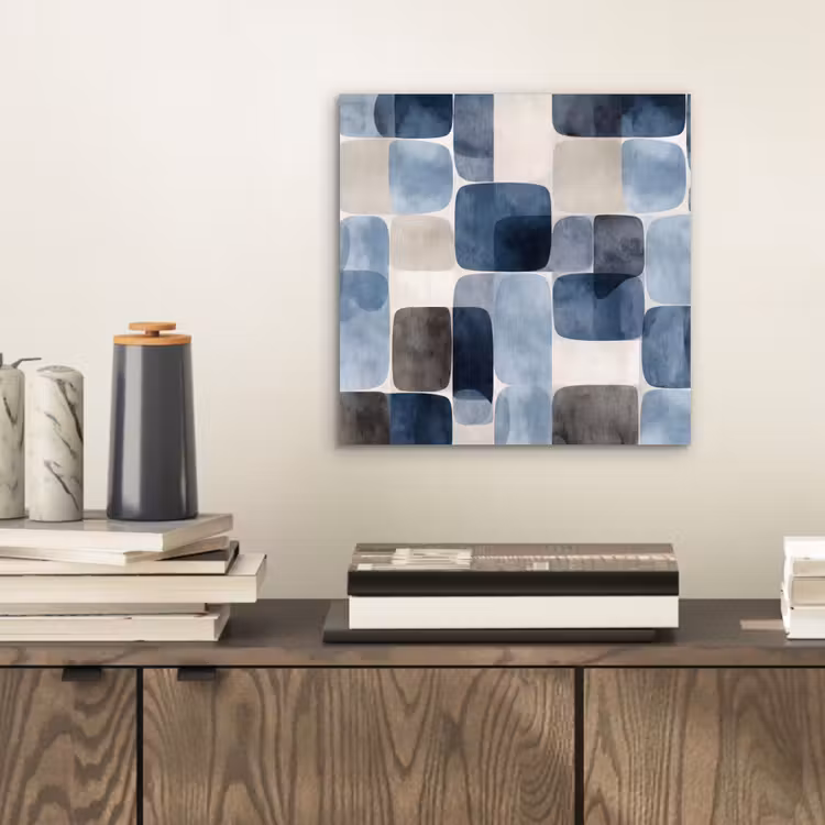 Patroon - Blauw - Vierkanten aluminium wit klein -sfeer1