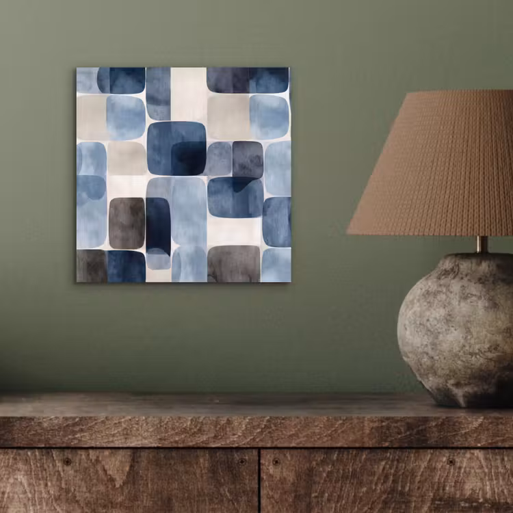 Patroon - Blauw - Vierkanten aluminium wit klein -sfeer2