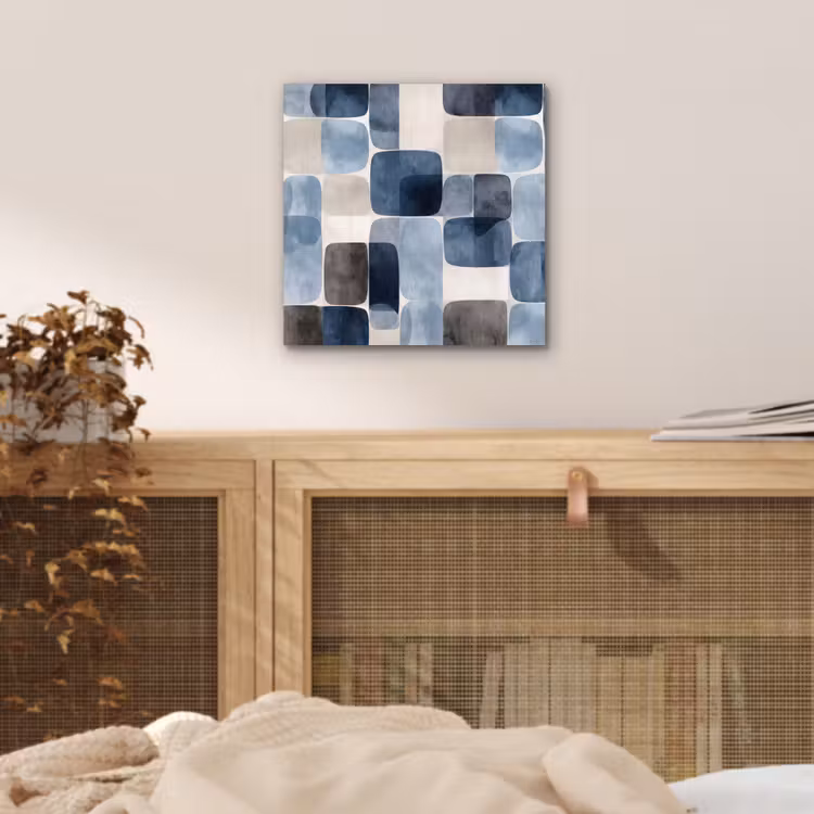 Patroon - Blauw - Vierkanten aluminium wit klein -sfeer3