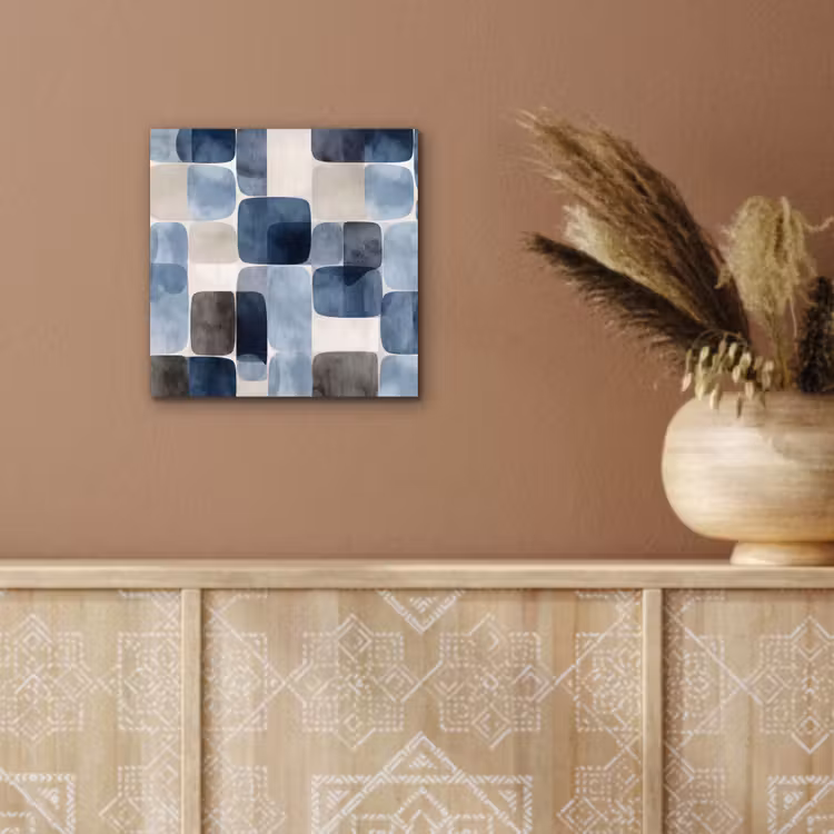 Patroon - Blauw - Vierkanten aluminium wit klein -sfeer4
