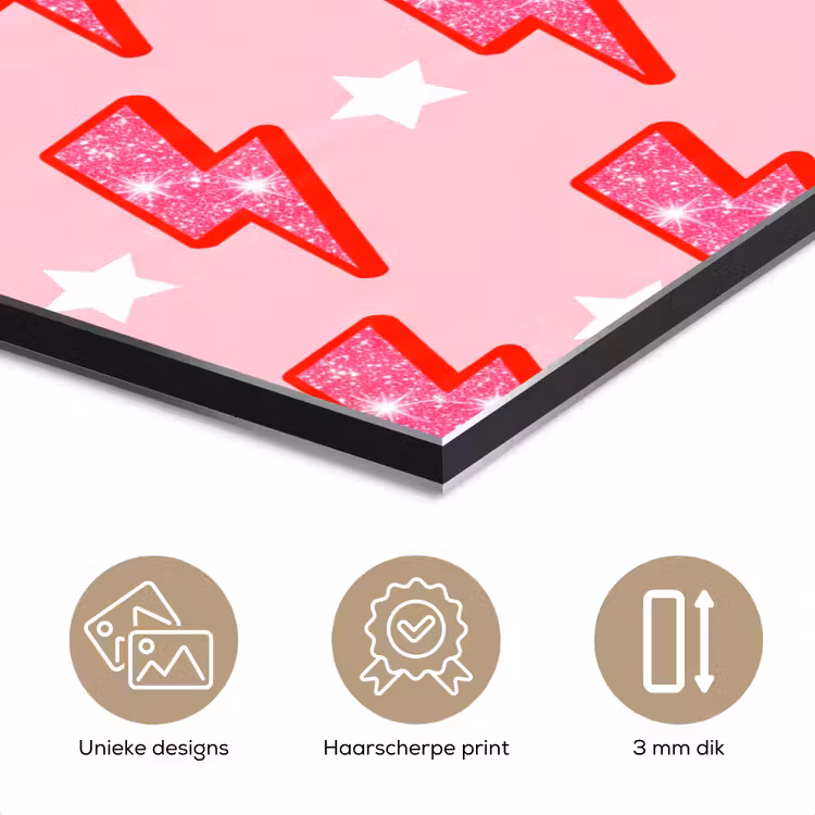 Patroon - Bliksem - Ster - Glitter - Roze aluminium wit klein -closeup_NL