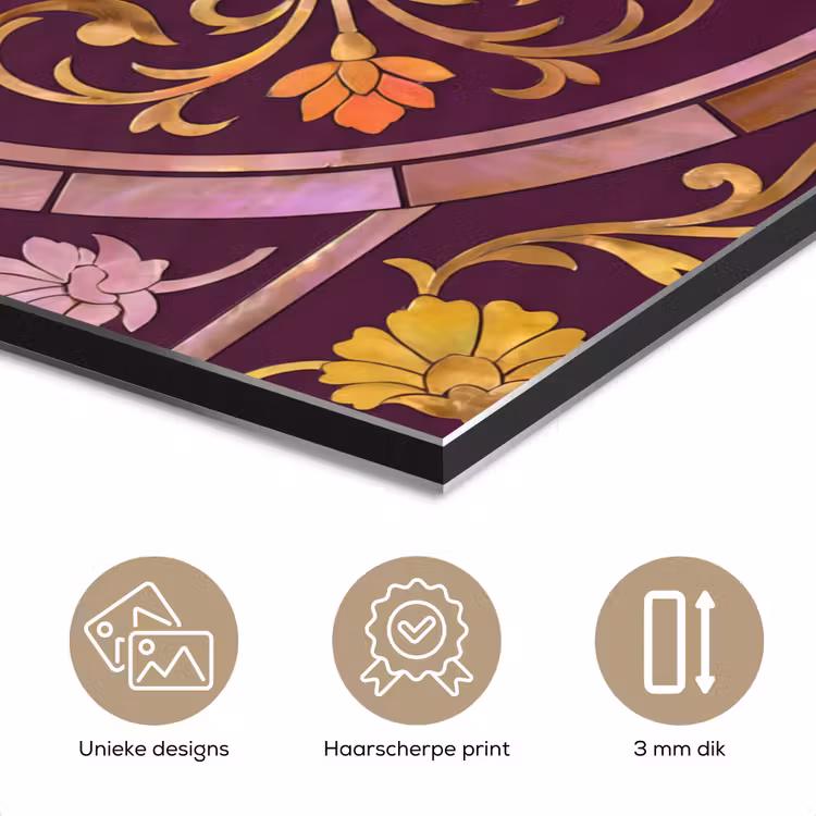Patroon - Floraal - Oosters - Paars - Goud aluminium wit klein -closeup_NL