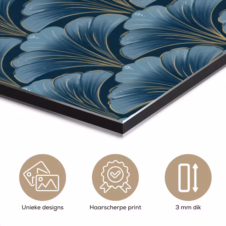 Patroon - Ginkgoblad - Blauw aluminium wit klein 46 -closeup_NL