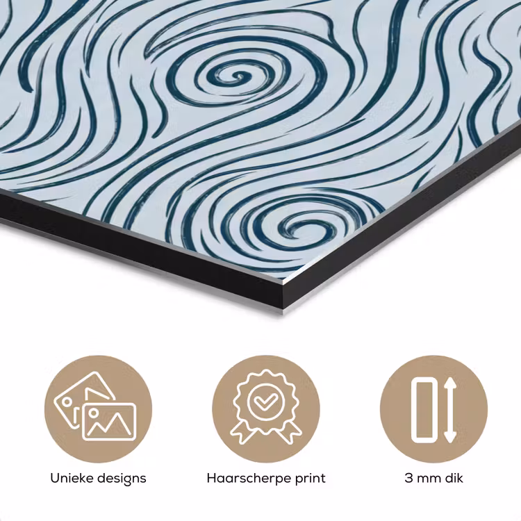 Patroon - Golven - Abstract - Modern - Blauw aluminium wit klein -closeup_NL