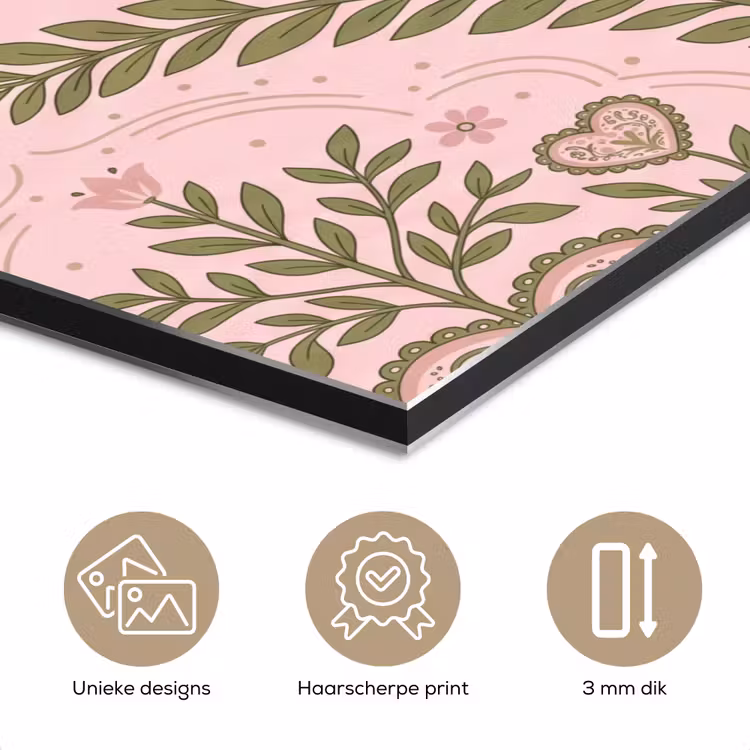 Patroon - Hart - Bloemen - Folkloristisch - Roze aluminium wit klein -closeup_NL