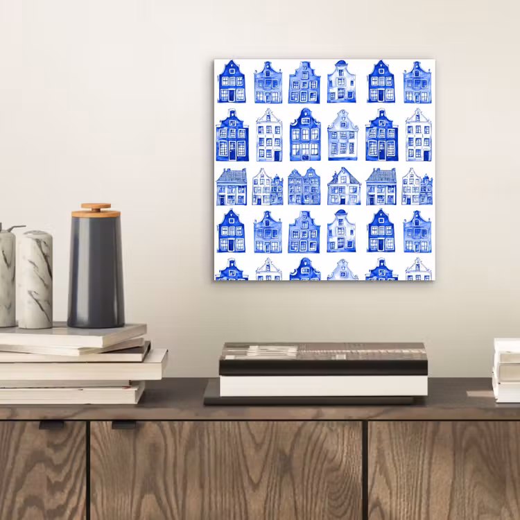 Patroon - Huizen - Blauw aluminium wit klein 46 -sfeer1