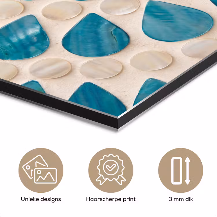 Patroon - Mozaïek - Schelpen - Abstract - Turquoise aluminium wit klein -closeup_NL